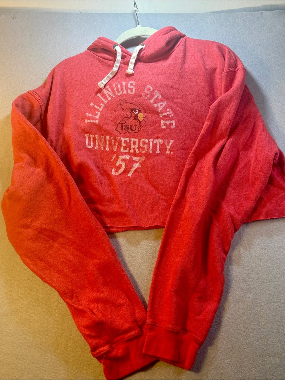 Original Retro Brand Red Cropped Illinois State University Hoodie
